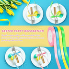 DECYOOL Easter Ribbon, 4 Rolls 100 Yards Satin Ribbons 10mm Wide Spring Colorful Craft Ribbon for Gift Wrapping Parties, Pink, Blue, Yellow, Green