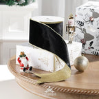 Black Velvet Wired Ribbon with Glitter Back 4 Inch Black and Gold Christmas Ribbon Wired Ribbon for Christmas Tree, Gift Wrapping, Mantel, Wreaths Supplies, Topper Bows (10 Yards)