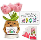 Gossby Handmade Positive Tulip Flower Crochet - Thank You for Helping Me Grow - Teacher Appreciation Gift - Thank You, Birthday, Graduation, Last Day of School Gift for Teacher from Student