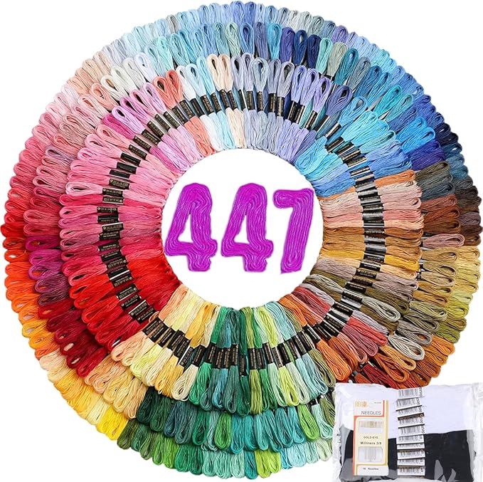 Athena’s Elements Embroidery Floss | Rainbow Thread for Embroidery, Cross Stitch Thread, Crafting Arts Embroidery Strings Bulk with Needles Plus White and Black Floss（447 Colors）