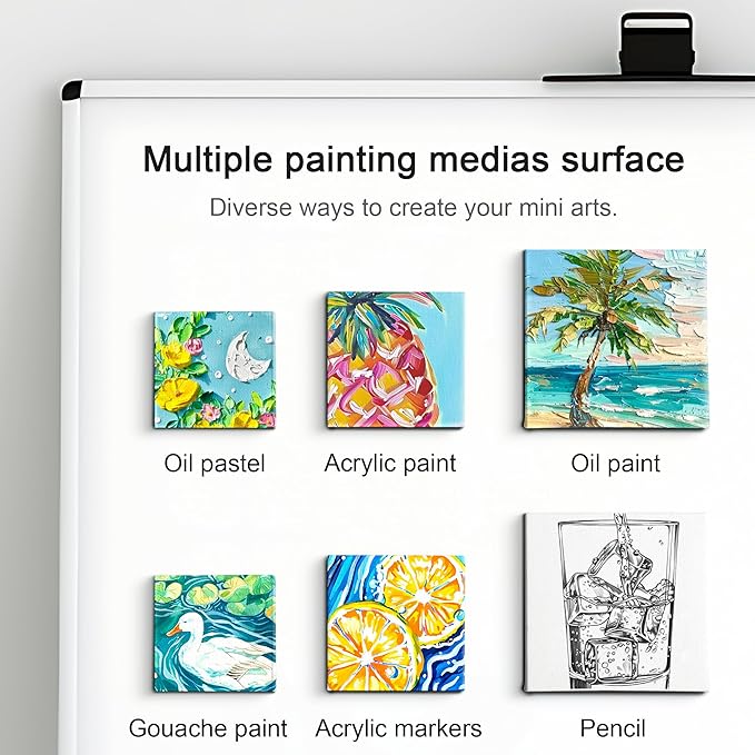 AUREUO Mini Magnetic Stretched Canvas 2.5x2.5 Inch / 24 Pack - Small Square Wrapped Canvas Board with Magnet Back, Art Gift Set Tiny Framed Bulk Pack Canvases for Acrylic Painting & Craft