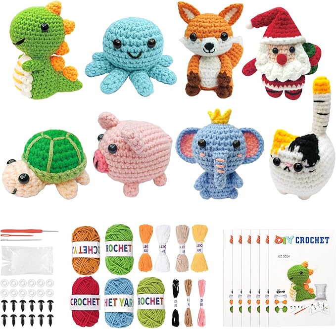 klriuliy 8PCS Crochet Kit for Beginners, 2026 Chrismas Halloween Knitting Kit with Step-by-Step Video Tutorials, Beginner Crochet Kit for Adults