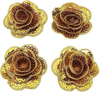 5 PC Rose Flower Sequins Lace Embroidery Patch Applique Trim Wedding Dress DIY Sewing Craft Clothes Applique, 1.6 Inch, Gold