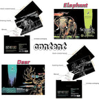 DESINIK Scratch Painting Art for Adults & Teens - 2 Sheets Rainbow Scratch Painting Kit, Scratch Painting Foil Art for Adults, Stress Relief Adult Craft Kits A3(Deer & Elephant)