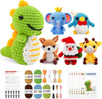kacistech 6 Pack Christmas Crochet Kit for Beginners Adults & Kids, Animal Crochet Patterns with Video Tutorial, DIY Starter Kit Includes Yarn, Hook, Gift for Craft Lovers