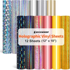 TECKWRAP Holographic Permanent Vinyl Bundle, 12" x 10" 12 Sheets Rose Gold, Gold and Silver Permanent Adhesive Vinyl for DIY Sticker, Home and Car Decor,