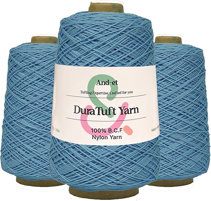 And-et DuraTuft Yarn 45 Vibrant Colors Tufting Nylon Yarn Pack - Ideal for Crochet, Craft Projects -100% B.C.F. - 3 Cones x 1.66lbs -180yards -Perfect for Rug Weaving and Knitting (30 Ashy Blue)