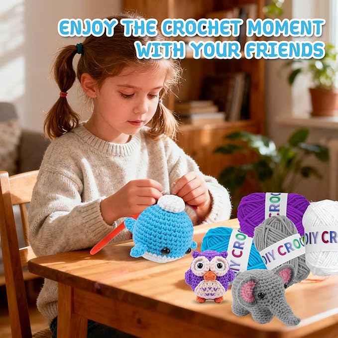 QYGYMXC 6PCS Crochet Kit for Beginners, Knitting Kit with Step-by-Step Video Tutorials, Beginner Crochet Kit for Adults, Crochet Animal Kit for Beginners Kids,Holyday Essentials