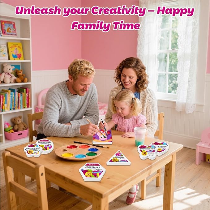 24Pack Stretched Canvas for Painting, 100% Cotton Art Canvases with Easel for Painting, 5/8 Inch Profile 8 Ounce Acid-Free Painting Canvas Supplies for Acrylics,Oils & Other Painting Media - 10cm