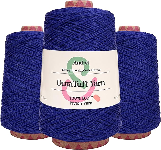 And-et DuraTuft Yarn 45 Vibrant Colors Tufting Nylon Yarn Pack - Ideal for Crochet, Craft Projects - 100% B.C.F. - 3 Cones x 1.66lbs - 180yards - Perfect for Rug Weaving and Knitting (28 Ultramarine)