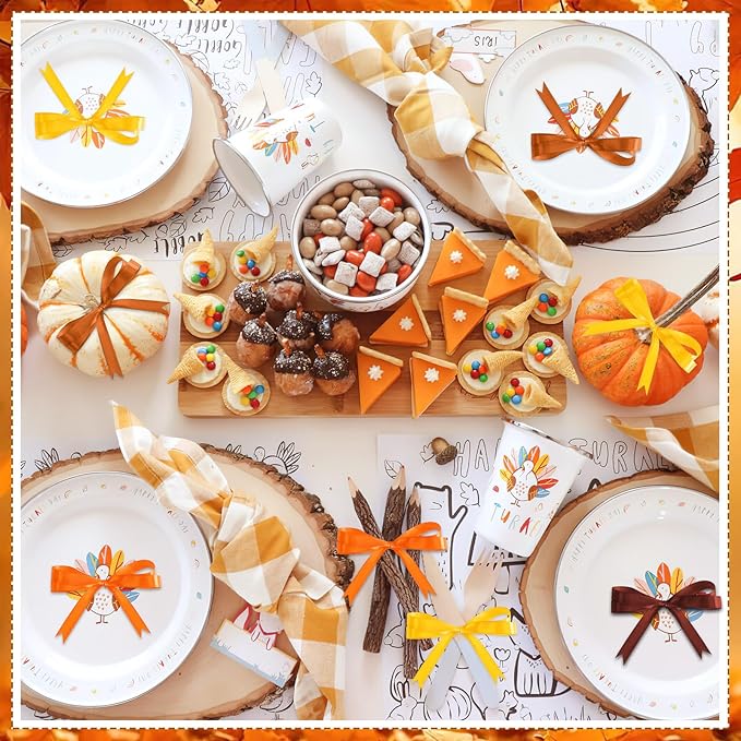 DECYOOL Fall Ribbons, 4 Rolls 100 Yards Fall Satin Ribbons 10mm Wide Autumn Thanksgiving Ribbon for Gift Wrapping and DIY Crafts (Orange, Yellow, Brown)