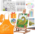 Falling in Art Tabletop Easel Set, Portable Wooden Art Easel Painting Kits for Kids, Easel for Painting Canvases, Including 12 Colors Acrylic Paints, 10 Paintbrushes and 4 Canvas Panels, Yellow