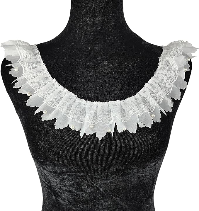 3 Yards White Pleated Lace Chiffon Fabric Elastic Lace Trim for Wedding Bridal Dress Decoration DIY Sewing Clothing Decoration, 2 Inch