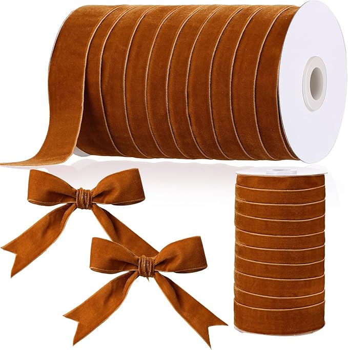 Chuangdi 1 Inch, 30 Yard Christmas Ginger Velvet Ribbon Wide Vintage Velvet Ribbons for Christmas Tree Ornaments Flower Bouquets Wedding Wreath Bow Making DIY Craft Choker