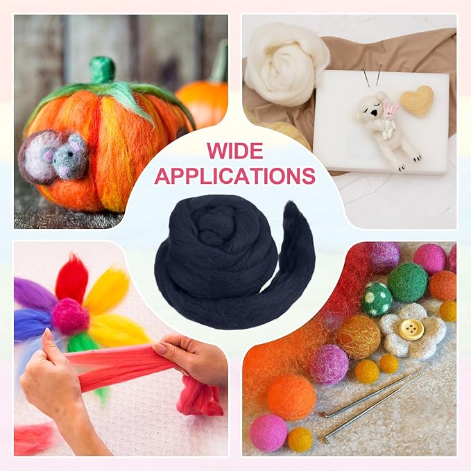 MECCANIXITY Wool Roving Yarn Soft Felting Wool 50g/1.76oz Pure Chunky Roving Yarn for Needle Felting Knitting Blanket Spinning Weaving Art DIY Craft Dark Blue Grey