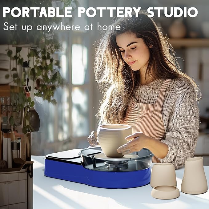 Pottery Wheel for Kids and Beginners - Complete Pottery Set for Kids with 6" Turntable, 2.2lb Clay, Art Supplies Sculpting Tools, Craft Gifts for Teens Kids Adults (Blue)