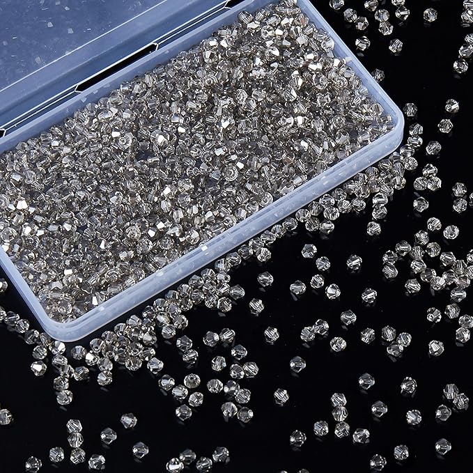 1100PCS 4mm Bicone Crystal Glass Beads for Jewelry Making, Sparkling Mini Beads for Suncatchers, DIY Bracelets & Craft Projects (Grey)