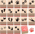 MotiMind 18 Pcs Animal Footprints Wood Stamps Set Wooden Rubber Holiday Stamps for Card Making Decoration and Scrapbooking Supplies