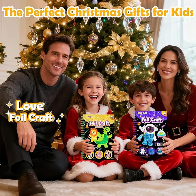 FUNNYB&G Foil Art Craft for Kids - Christmas Crafts Gift Party Favors Stocking Stuffers for Kids Fun Art Supplies Creative Birthday Gift Travel Toys for Girls Boys 4 5 6 7 8 9 Years Old (Dinosaur)