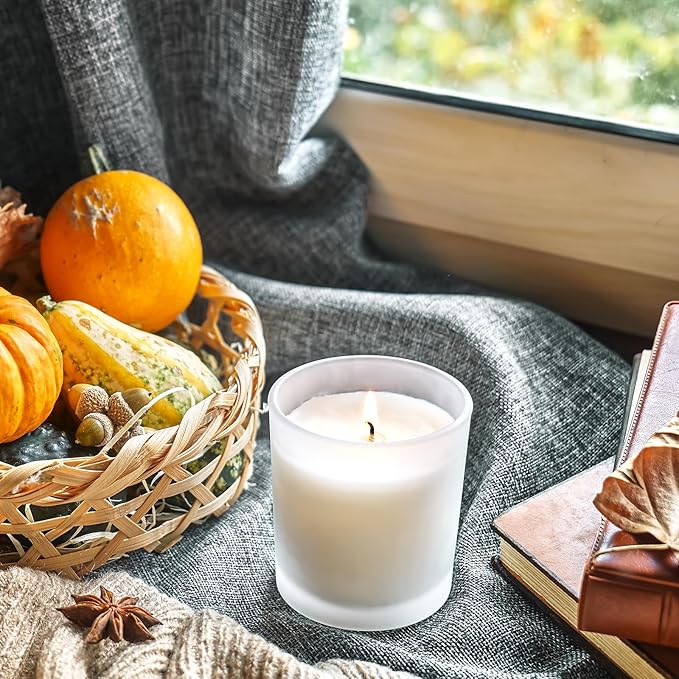 8 OZ Thick Candle Jars for Making Candles 15 Pcs, White Empty Jars with Wood Lids for Candle Making, Sample Container,Frosted White