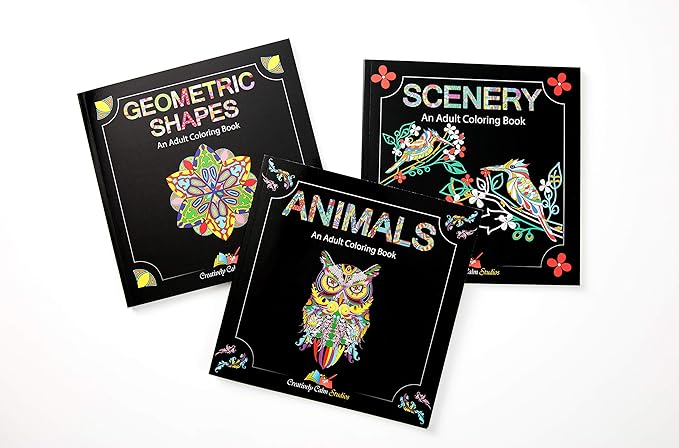 Set of 3 Adult Coloring Books, Animals, Scenery & Mandalas Designs - 120 Unique Images! 8.5 in. x 8.5 in. Pages