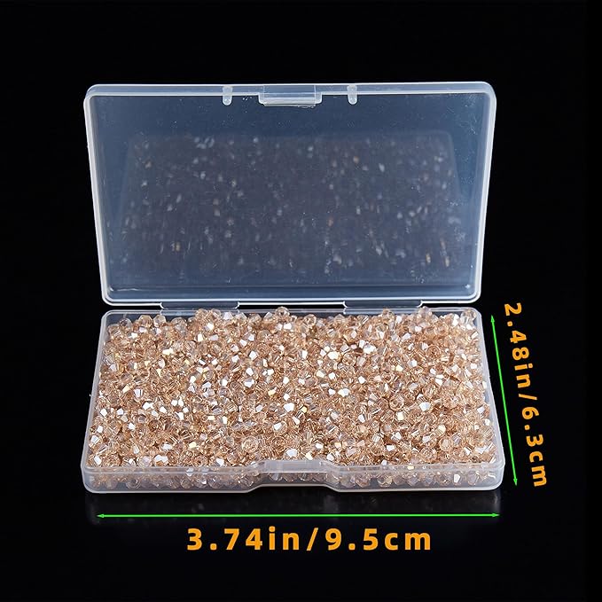 1200PCS 3mm Bicone Crystal Glass Beads for Jewelry Making, Sparkling Mini Beads for Suncatchers, DIY Bracelets & Craft Projects (Champagne Silver)