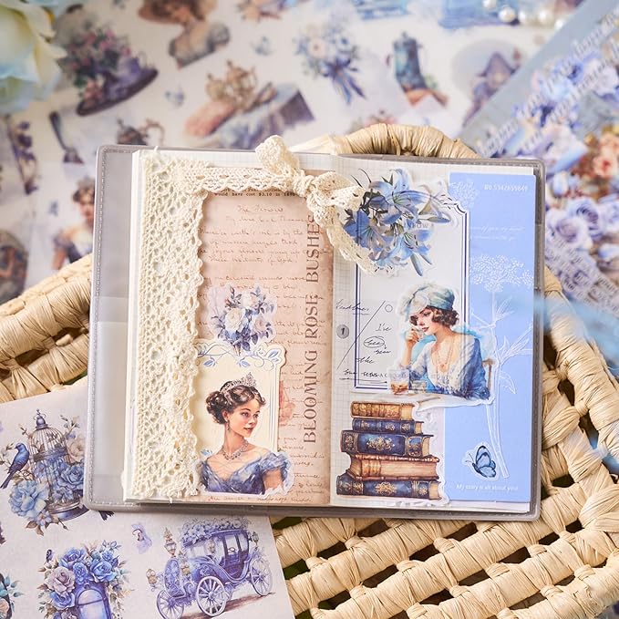 Snycler Sticker Book - 24 Sheets Vintage PET Stickers for Scrapbooking, Junk Journaling, Ephemera, and Decorative Crafts - Pre-Cut Floral Design Stickers Vintage-8