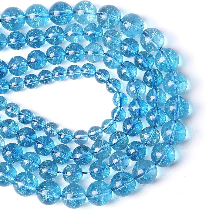 4mm 86PCS Blue Crystal Crackle Quartz Stone Spacer Round Loose Beads for Jewelry Making DIY Bracelet 15 inches Strand