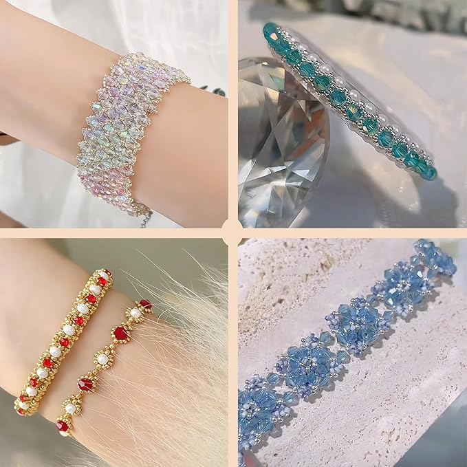 1100PCS 4mm Bicone Crystal Glass Beads for Jewelry Making, Sparkling Mini Beads for Suncatchers, DIY Bracelets & Craft Projects (AB Blue)