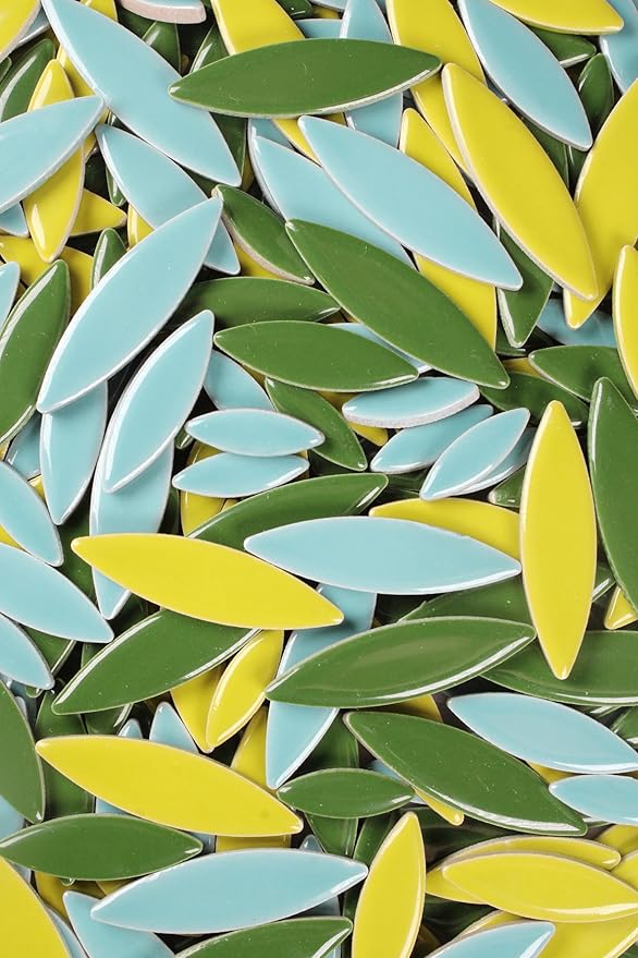 VerzTile Mosaic Tiles for Crafts - Petal Shaped Ceramic Tile Craft Hobbies & Art Projects 39 Color Options Endless Creativity DIY Design (Light Green Mix)