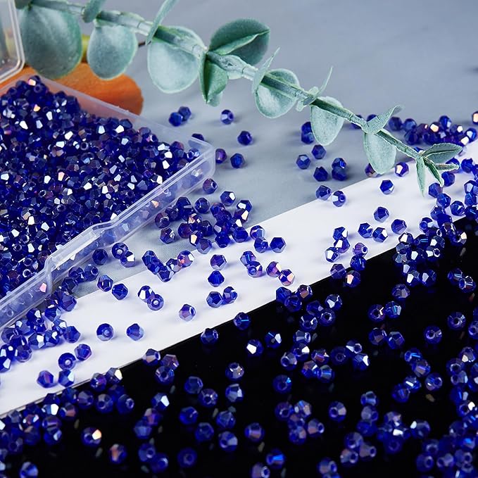 1200PCS 3mm Bicone Crystal Glass Beads for Jewelry Making, Sparkling Mini Beads for Suncatchers, DIY Bracelets & Craft Projects (AB Blue)