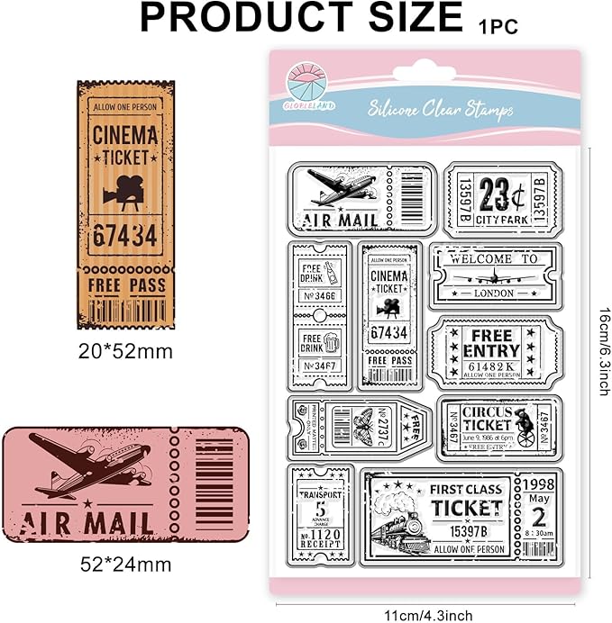 GLOBLELAND Vintage Ticket Clear Stamp for Scrapbooking Train Airplane Tickets Silicone Stamps Tag Frame Transparent Stamp for Card Making DIY Embossing Journaling