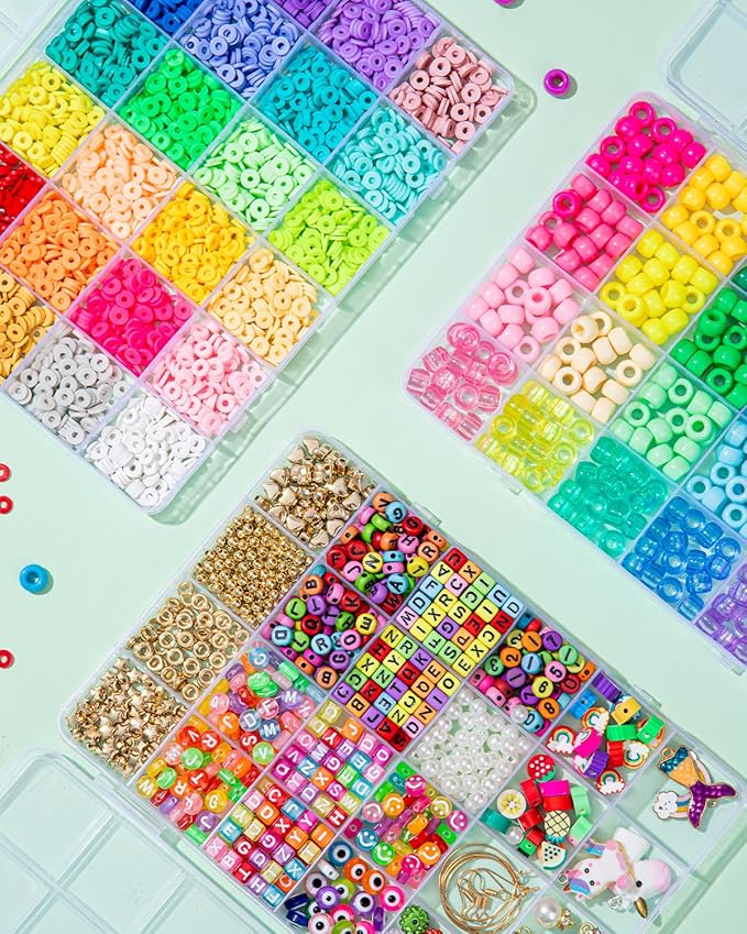 Taybonds Friendship Bracelet Making Kit for Beginners, 3 Boxes Jewelry Making Kit with Polymer Clay Charms, Clay, Pony, Letter Beads, Pearls, Unicorn Mermaid Rainbow Pendants, Gift Party