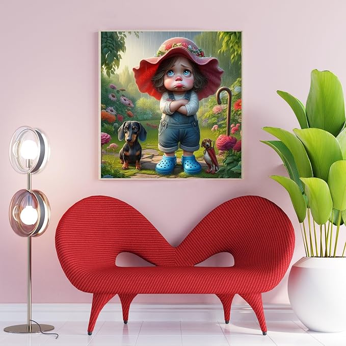 GUMITOON Rainy Day Diamond Painting Kits for Adults, 5D Diamond Art Painting by Numbers Kits, DIY Diamond Dots Art Kits, Full Round Drill Diamond Art Kits for Adults for Home Wall Decor, 13.8x13.8 in