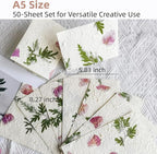 Handmade Botanical Craft Paper - 50 Sheets 5.8x8.27Inch Art Paper for Watercolor,Wedding Invites,Scrapbooking - Vintage Textured Designs for DIY,Gift Wrapping & Cultural Projects A5