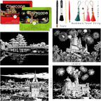 Scratch Art for Adults-Scratch Painting Craft Kit (4 Sheets 16x11 in)|Foil Engraving Art Set|Stress Relief Gift for Travel Lovers,Craft Lovers|Creative Scratch Art Home Decor(City Scape 3)