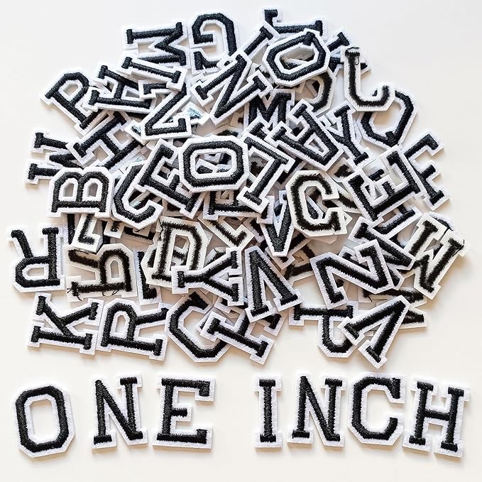 1 inch Iron on Letter Patches 78 Pieces, A-Z Embroidered Alphabet Patches for Clothing Jackets Hats Backpacks Jeans Black
