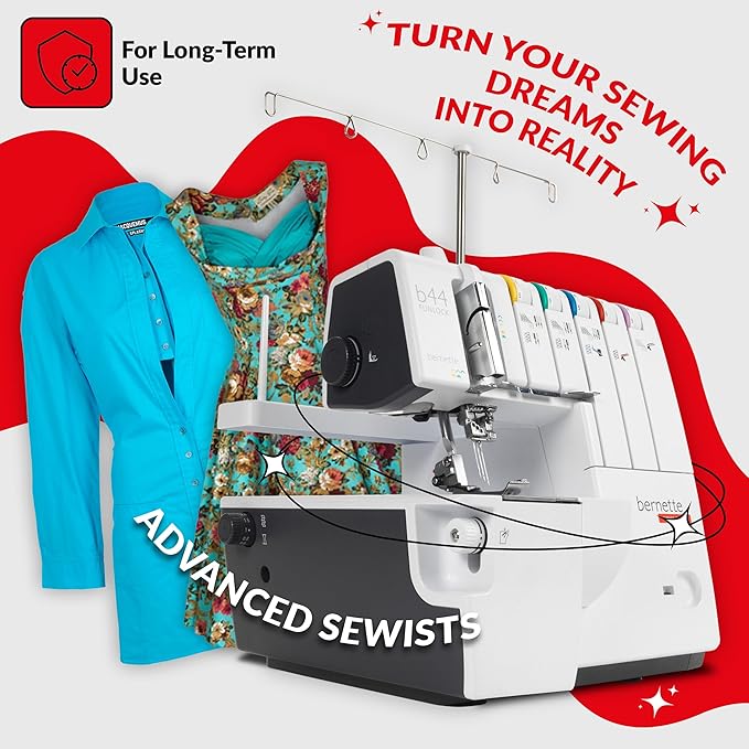 Bernette B44 Funlock Overlock Serger Sewing Machine | Threads Bundle, Scissors, Rotary Cutter, Needles, Foldable Cutting Mat | Heavy Duty Stitching & Quilting Performance | Beginners to Professional