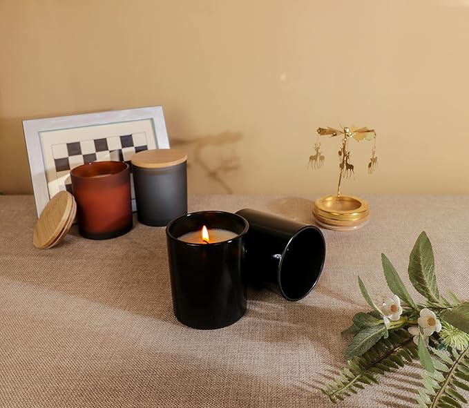 Aroparc 12 Pack 10oz Black Candle Jars With Lids, Bulk Container Tumbler for Making Supplies - Gloss Black