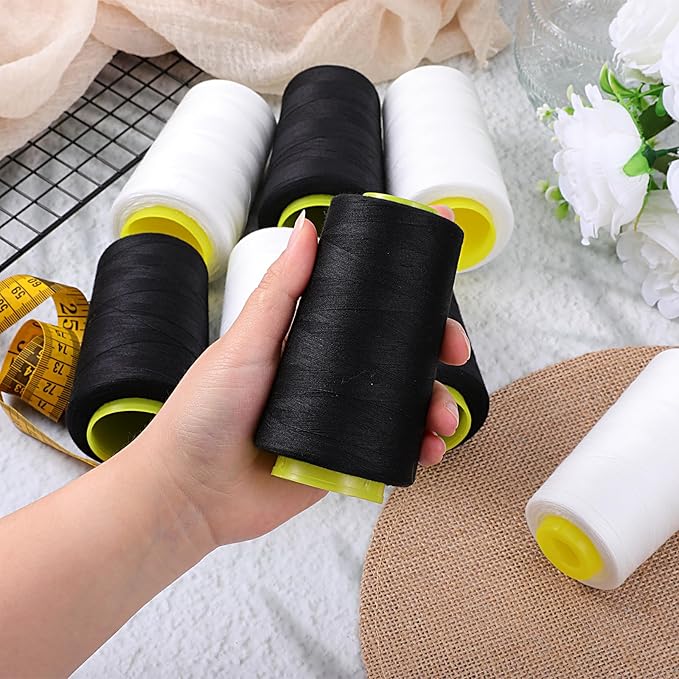 8Pcs Black & White Sewing Thread 40S/2 Polyester Sewing Thread Spools 3000 Yard Spool Serger Thread All Purpose Connecting Threads for Sewing Machine and Hand Repair Works