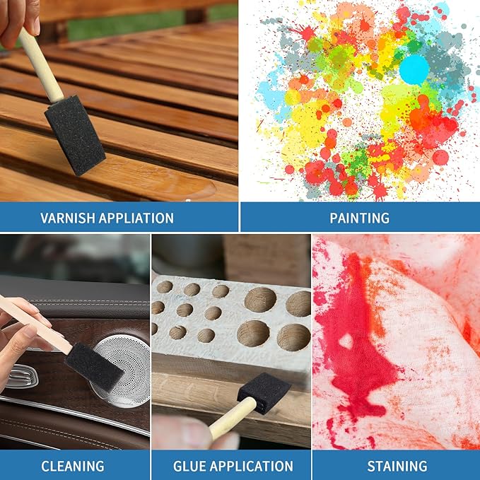 1" Foam Paint Brushes - 100 Pack, 1-Inch Painting Sponges - Premium Foam Brushes - Lightweight & Durable - Sponge Brush Ideal for Painting, Crafting, Acrylics, Stains, Varnishes (Black)