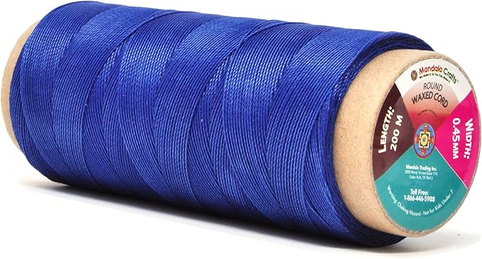 Mandala Crafts Royal Blue Round Waxed Thread for Leather Sewing - 219 Yds 200M 0.45mm Polyester Leather Thread String Waxed Cord for Leatherwork, Beading, Bookbinding, Hand Stitching