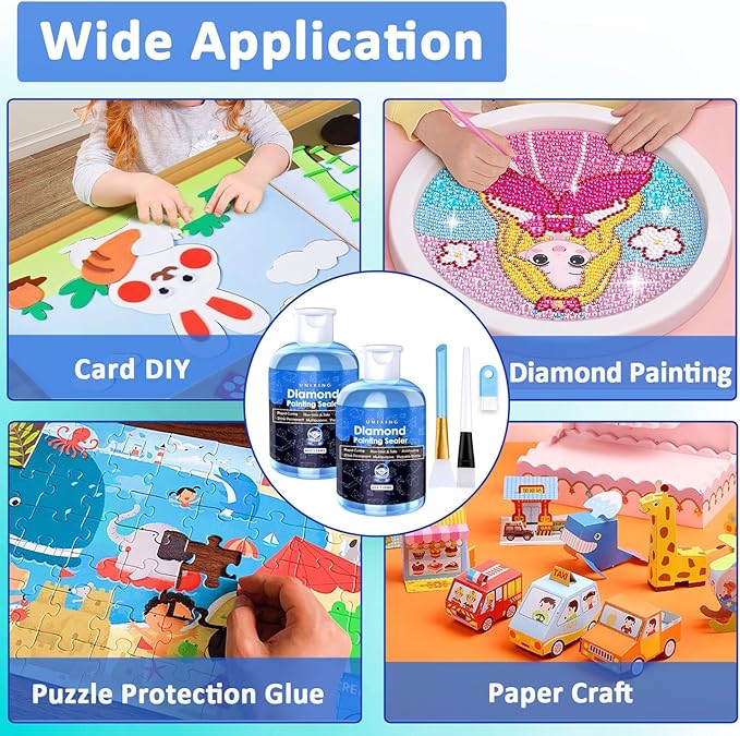2 Pack Diamond Painting Sealer Glue with 3 Brushes, 8OZ Art Sealer Glue Accessories Permanent Hold Shine Effect for Puzzle