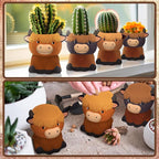Beeveer 6 Pcs Ready to Paint Your Own Highland Cow Succulent Ceramic Pots Unpainted Ceramics Cartoon Cow Shaped Flower Pots DIY Kit Planter Container with Drainage Hole for Home and Office Decoration