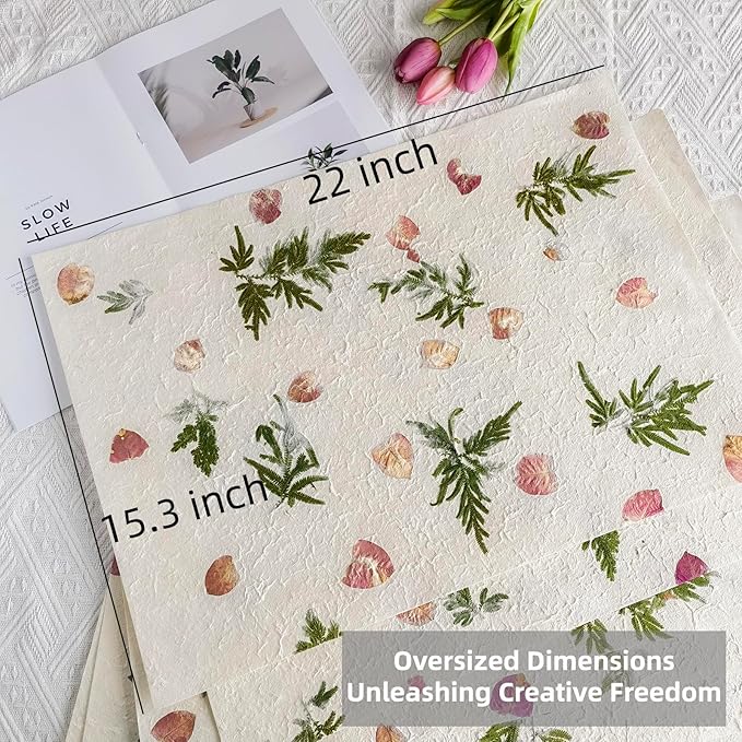 Handmade Botanical Craft Paper - 5 Sheets 15x22 Inch Art Paper for Watercolor,Wedding Invites,Scrapbooking - Vintage Textured Designs for DIY,Gift Wrapping & Cultural Projects (5)