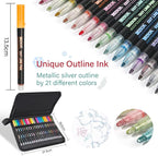 ZSCM QUALITY DECIDES THE FUTURE Stocking Stuffers, Shimmer Outline Glitter Markers, Chriatmas Stocking Stuffers Gifts Trendy Stuff, 21 Super Squiggles Metallic Glitter Pens For Chriatmas Gifts