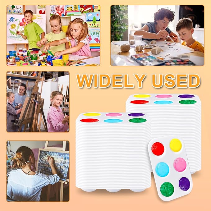 100 Pcs White Plastic Paint Palette 6 Well Watercolor Palette Paint Palettes Craft Paint Trays Finger Painting Tray Rectangular Plastic Paint Tray for DIY Art Painting Watercolor Craft