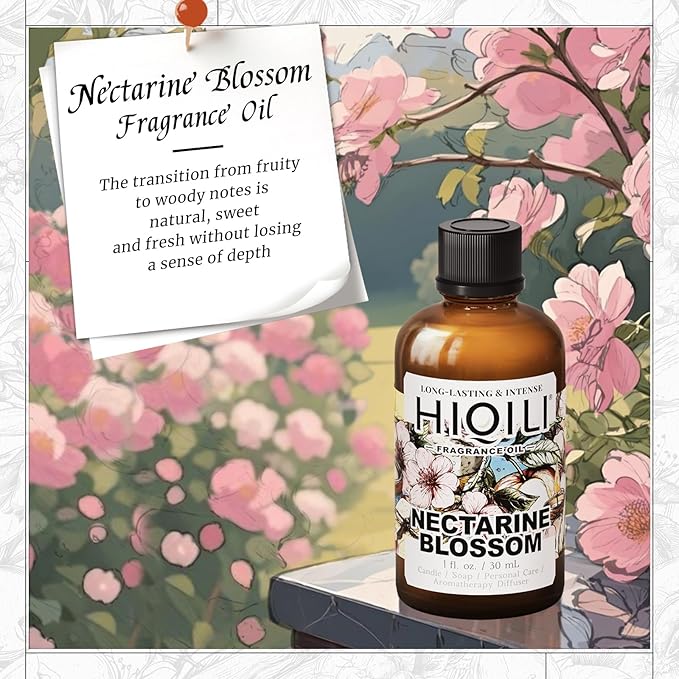 HIQILI Nectarine Blossom Fragrance Oil for Candle & Soap Making, Essential Oil Diffuser Use, Add to Body Lotion, Dryer Balls - 1 Fl Oz