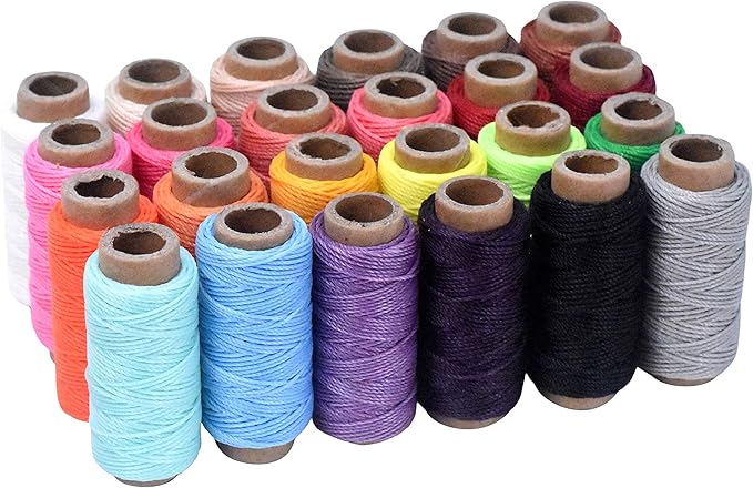 Mandala Crafts 24 Assorted Colors Round Waxed Thread for Leather Sewing - 22 X 24 Yds 1mm Polyester Leather Thread String Waxed Cord for Leatherwork, Beading, Bookbinding, Hand Stitching