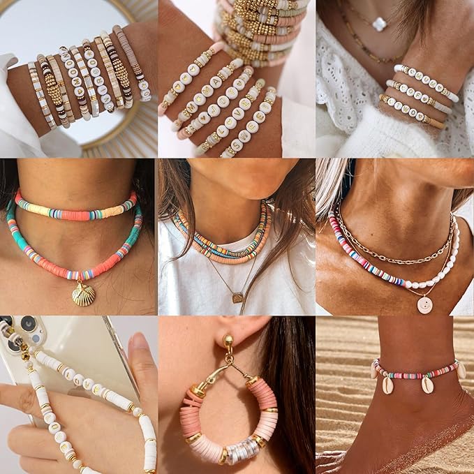 Sunlode Clay Beads Bracelet Making Kit, 3 Boxes 15,000PCS Boho Color with Letter Beads, Charms and Elastic Strings, DIY Jewelry Set for Friendship Bracelets Crafts Gift